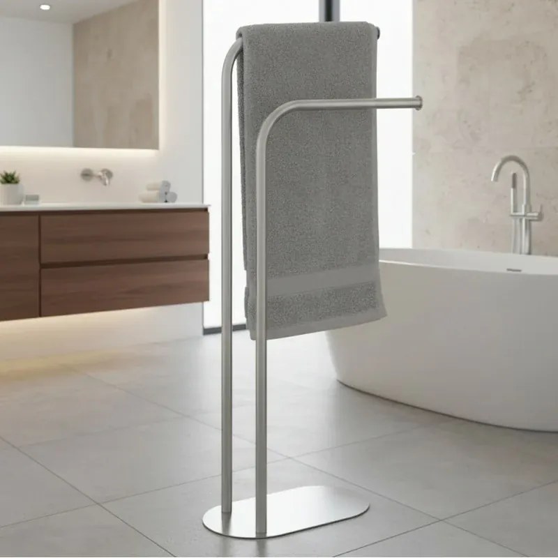 Piantana porta asciugamani a due bracci in acciaio inox satinato