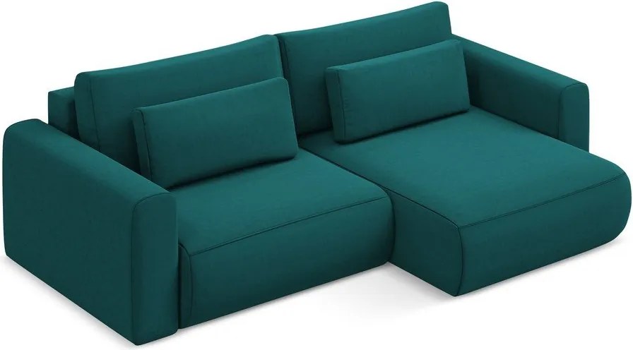 Divano angolare turchese allungabile/con contenitore (con penisola a destra/con chaise lounge) con rivestimento in velluto Kapua – Makamii