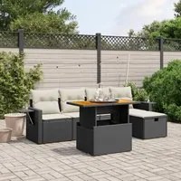 Set Divano da Giardino 6 pz con Cuscini Nero in Polyrattan 3275695