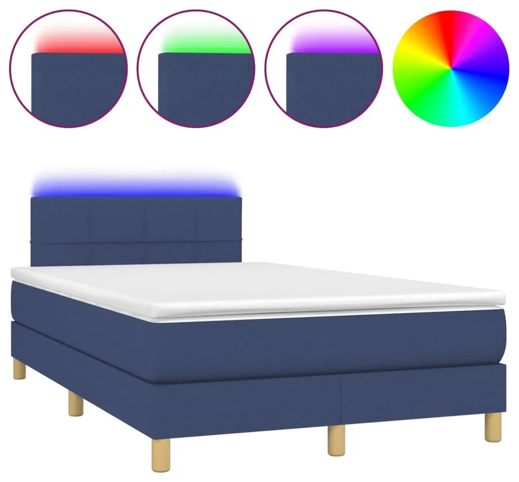 Letto a molle con materasso e led blu 120x200cm in tessuto