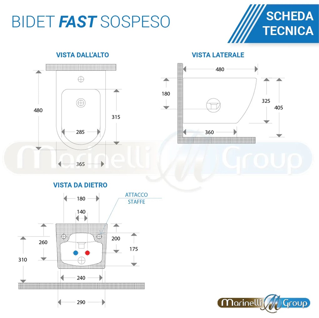 Sanitari Bidet e Vaso WC Fast sospesi Nero Opaco in ceramica