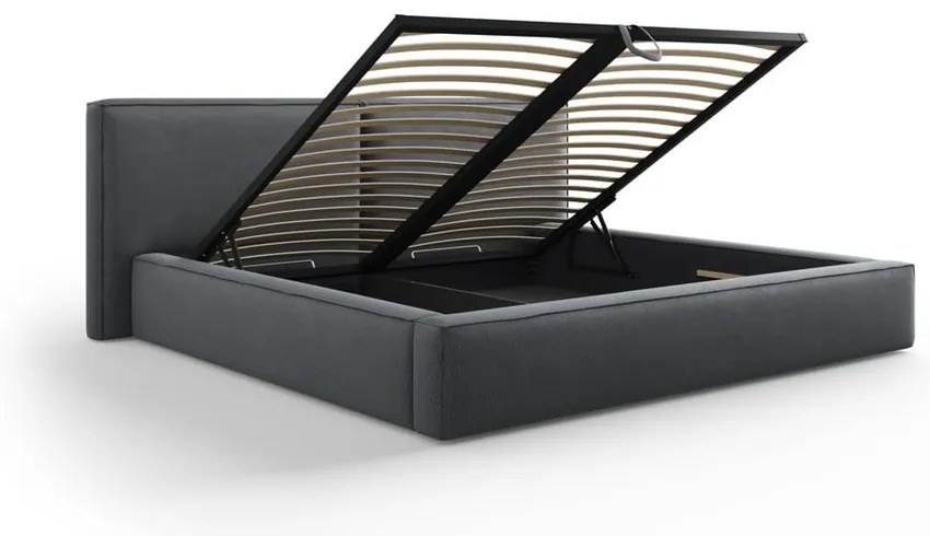 Letto matrimoniale imbottito grigio scuro con contenitore e rete inclusi 180x200 cm Arendal - Cosmopolitan Design