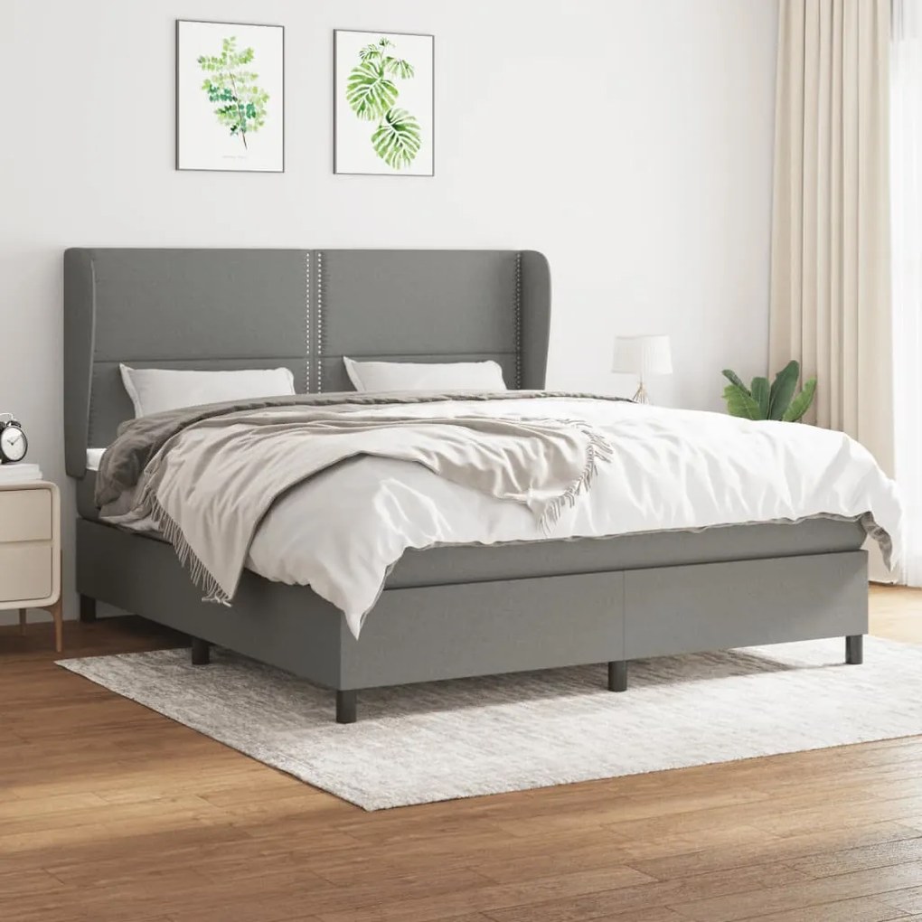 Giroletto A Molle Con Materasso Grigio Scuro 160x200 Cm Tessuto /