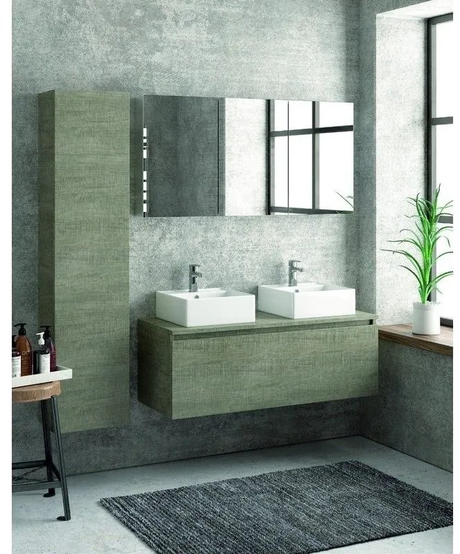 Kamalu - composizione bagno 120cm sospesa con mobile specchio e colonna