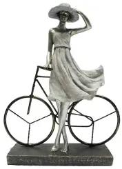 Statua Decorativa DKD Home Decor Donna Argentato Bicicletta Metallo Resina (27,5 x 9,5 x 34,5 cm)