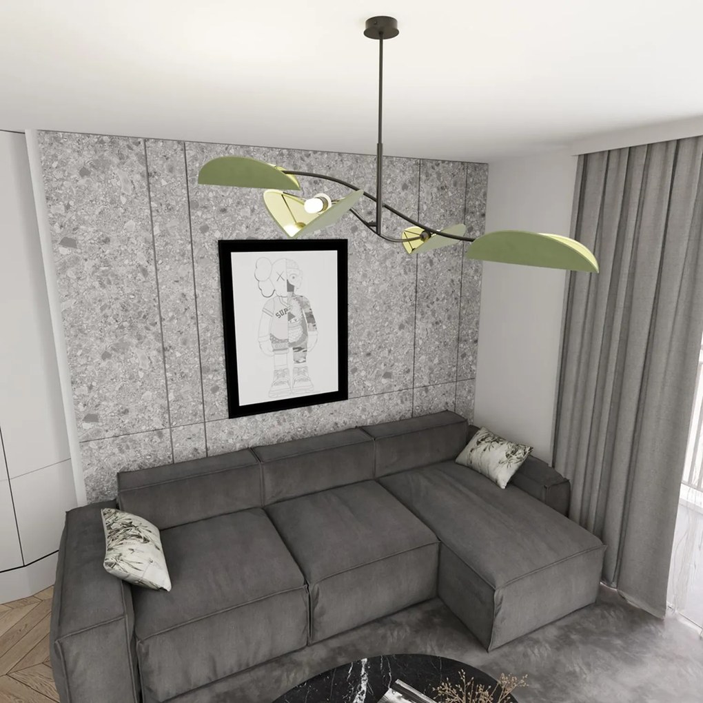 Plafoniera Moderna Ares Acciaio Nero Verde 4 Luci E14 Ip20
