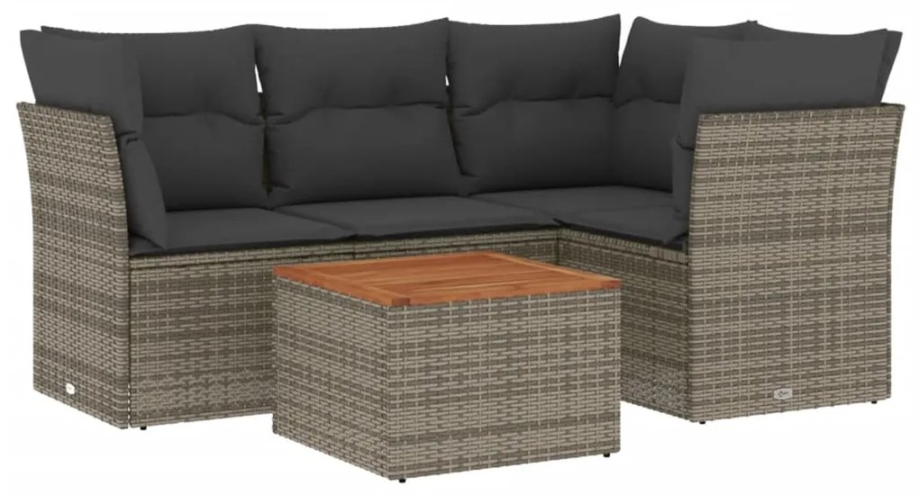 Set divano da giardino 5 pz con cuscini grigio in polyrattan