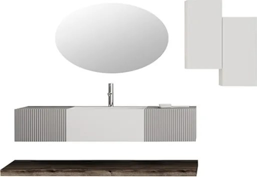 Lavabo 60 cm con due cassetti laterali 40 cm grigi specchio e mensole inferiori Rovere Scuro - Itaca