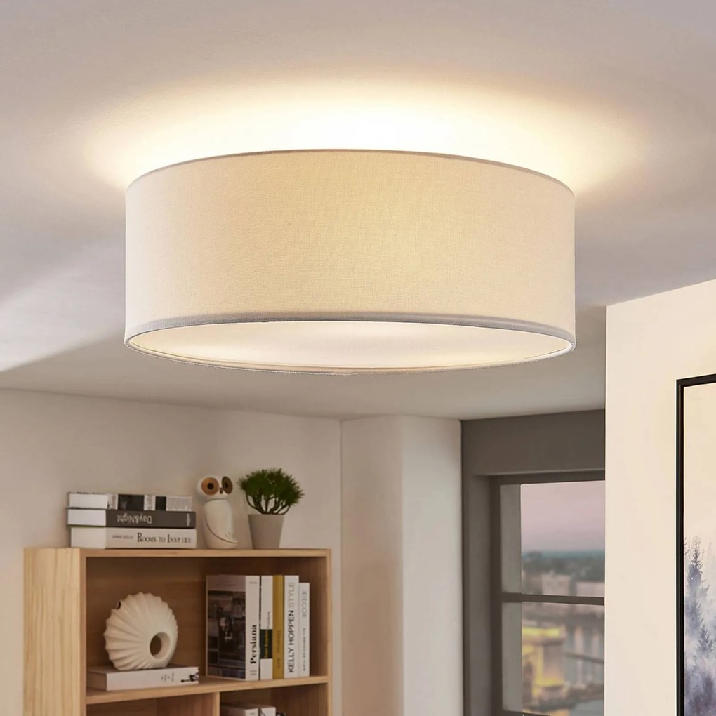 Plafoniera soffitto Mariat Lindby, dimmerabile, Bianco / Opale, Soggiorno / Sala da pranzo, Tessuto / Stoffa / Seta, Moderno, Plafoniera
