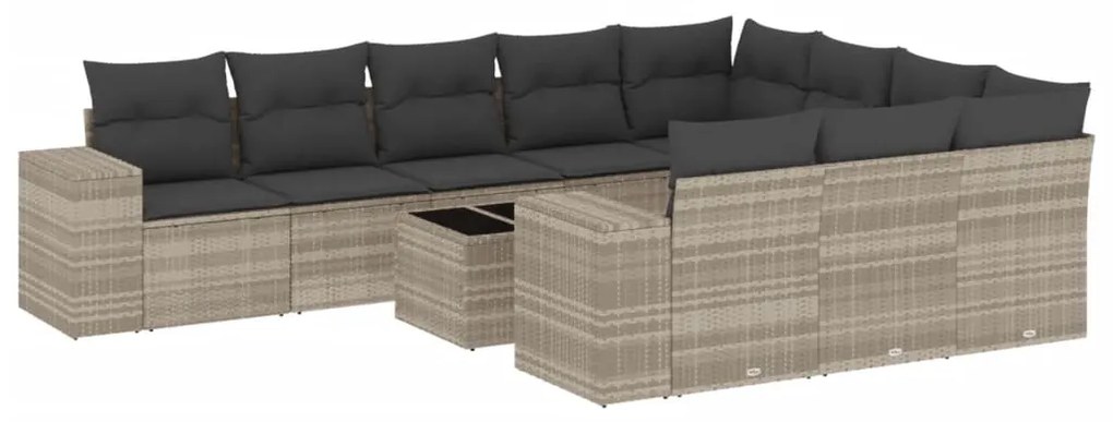 Set divani da giardino 11 pz con cuscini in polyrattan grigio