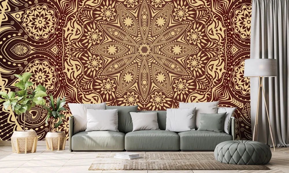 Carta da parati autoadesiva – Mandala decorativa con pizzo in bordeaux