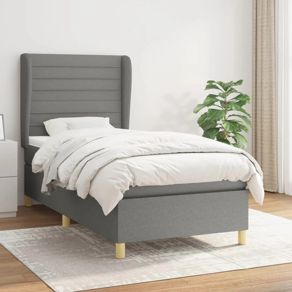 Giroletto A Molle Con Materasso Grigio Scuro 80x200 Cm Tessuto /