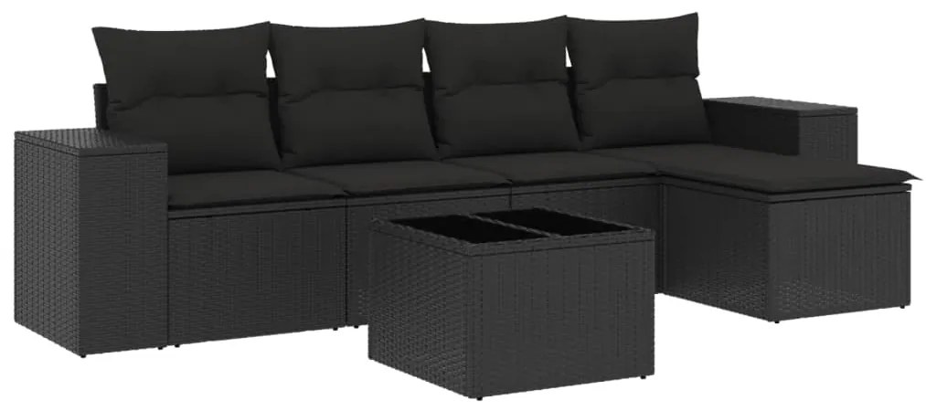 Set divano da giardino 6 pz con cuscini nero in polyrattan