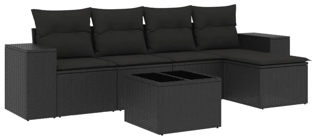 Set divano da giardino 6 pz con cuscini nero in polyrattan