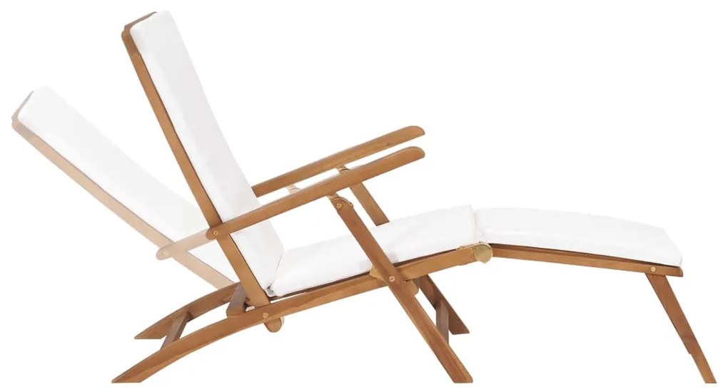 Sedia a sdraio con cuscino bianco crema legno massello di teak