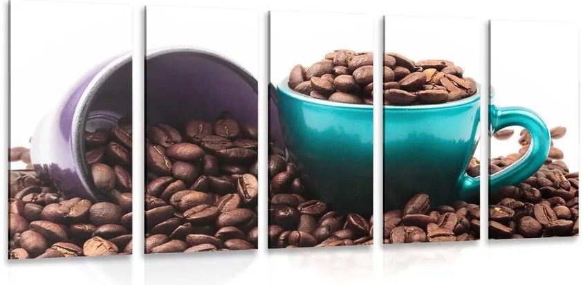 Quadri 5 pezzi – Tazze con chicchi di caffè