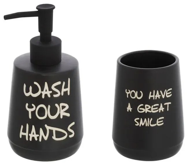 Set accessori linea Wash dispenser + portaspazzolini in ceramica nero