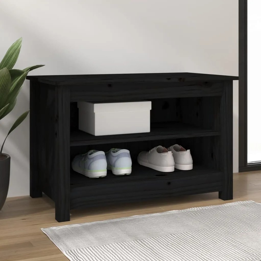 Scarpiera Nera 70x38x45,5 Cm İn Legno Massello Di Pino /