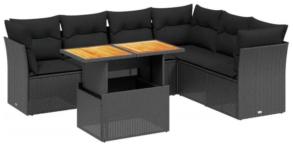 Set divani da giardino con cuscini 7pz nero polyrattan