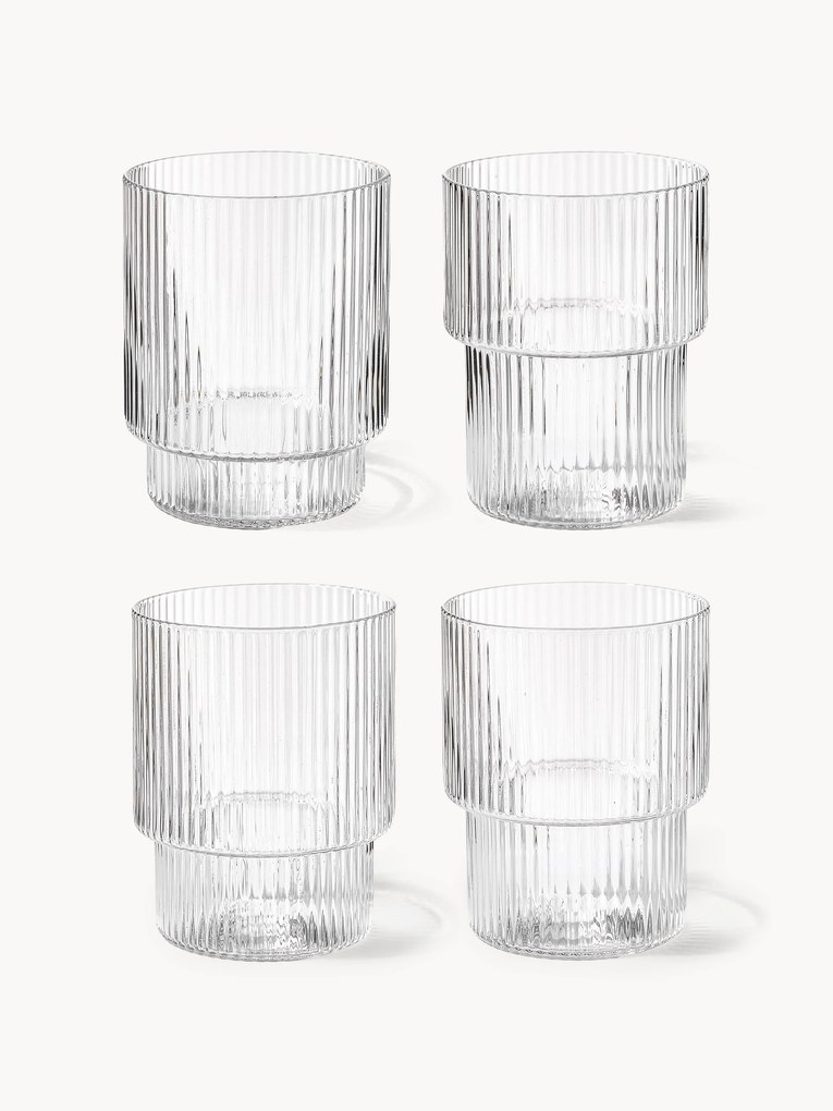 Set di 4 bicchieri in vetro soffiato con scanalatura in rilievo Ripple, 200 ml