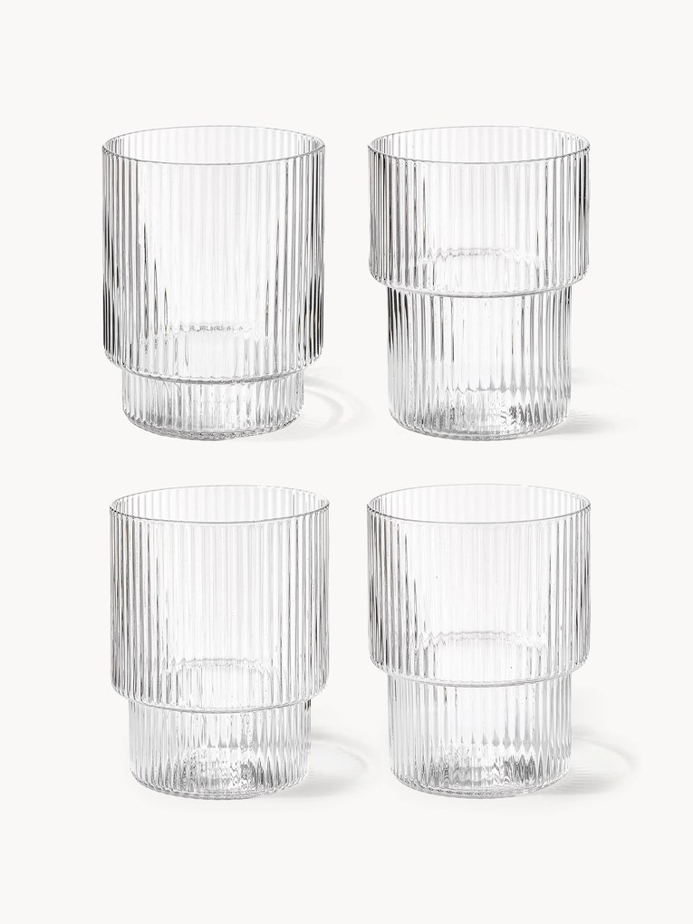 Set di 4 bicchieri in vetro soffiato con texture millerighe Ripple 200 ml