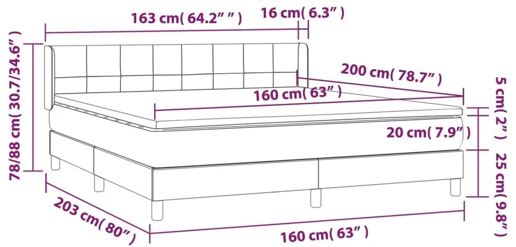 Giroletto a Molle con Materasso Grigio Scuro 160x200 cm Tessuto