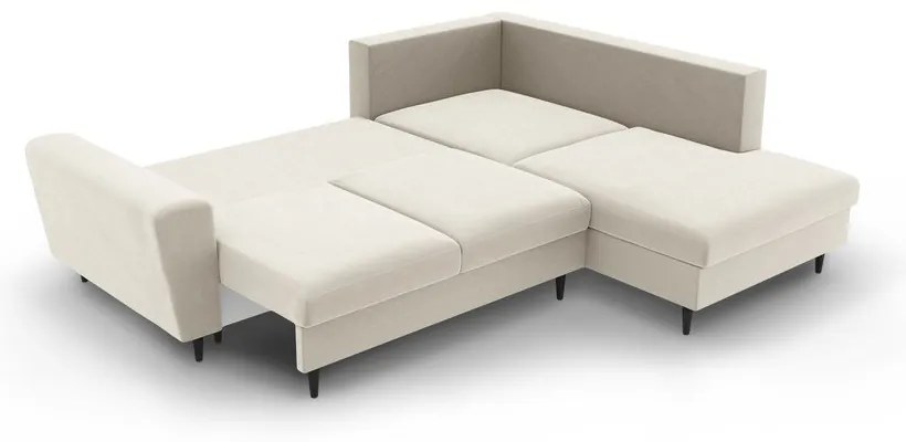 Divano angolare beige allungabile e con contenitore (con penisola a destra/a L) con rivestimento in velluto Kyoto – Cosmopolitan Design