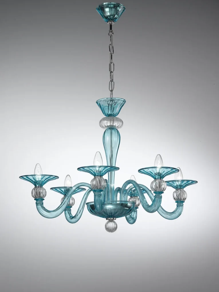 Lampadario 6 luci in vetro di Murano - 1154/6 - I colorati Vetrilamp