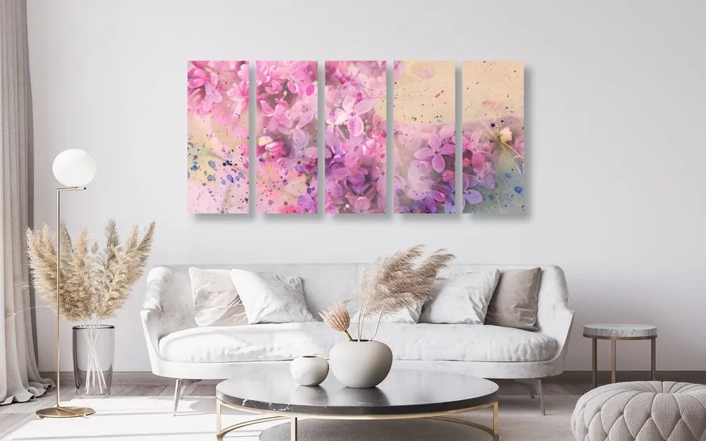 Quadri 5 pezzi – Rametto di fiori rosa