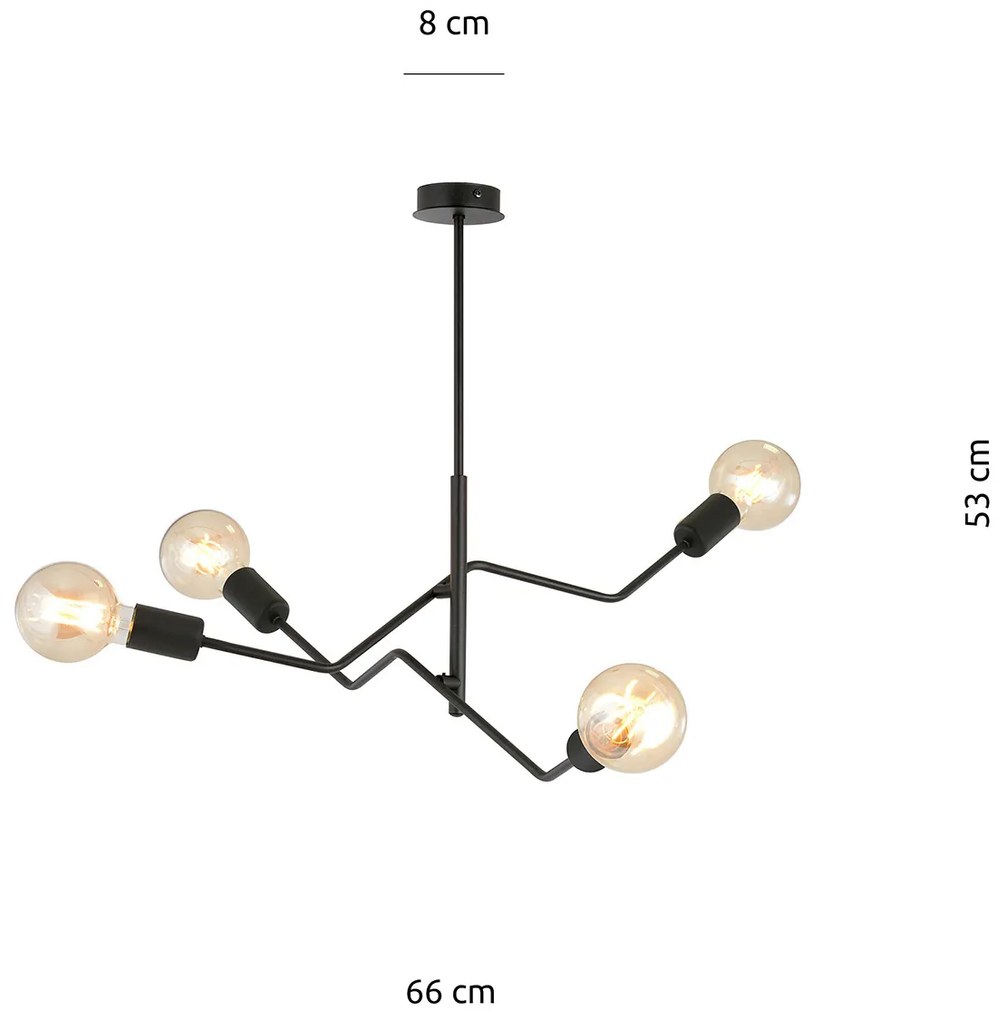 Sospensione Industrial 4 Luci Febe In Acciaio Nero E Bracci Regolabili