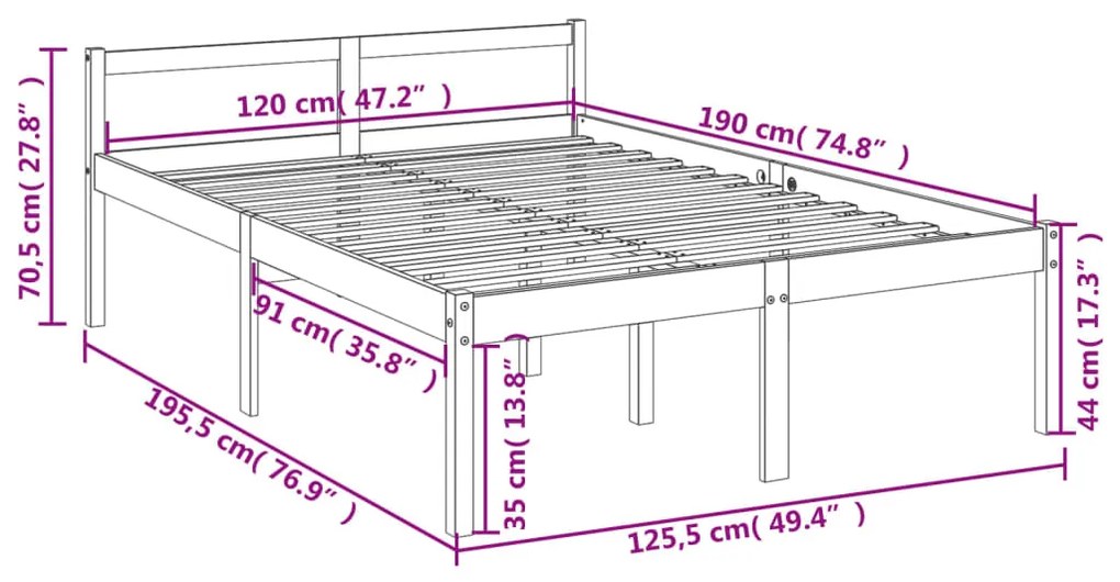 Letto per Anziani Bianco 120x190 cm Small Double Legno di Pino