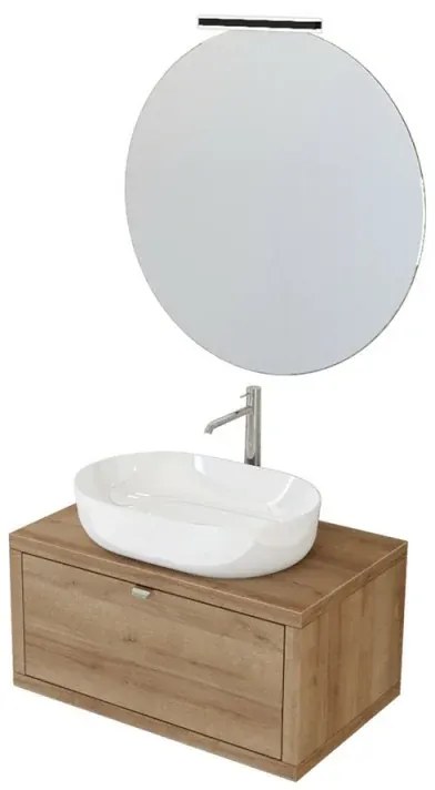 Mobile bagno sospeso 80 cm Master rovere miele con lavabo appoggio e specchio