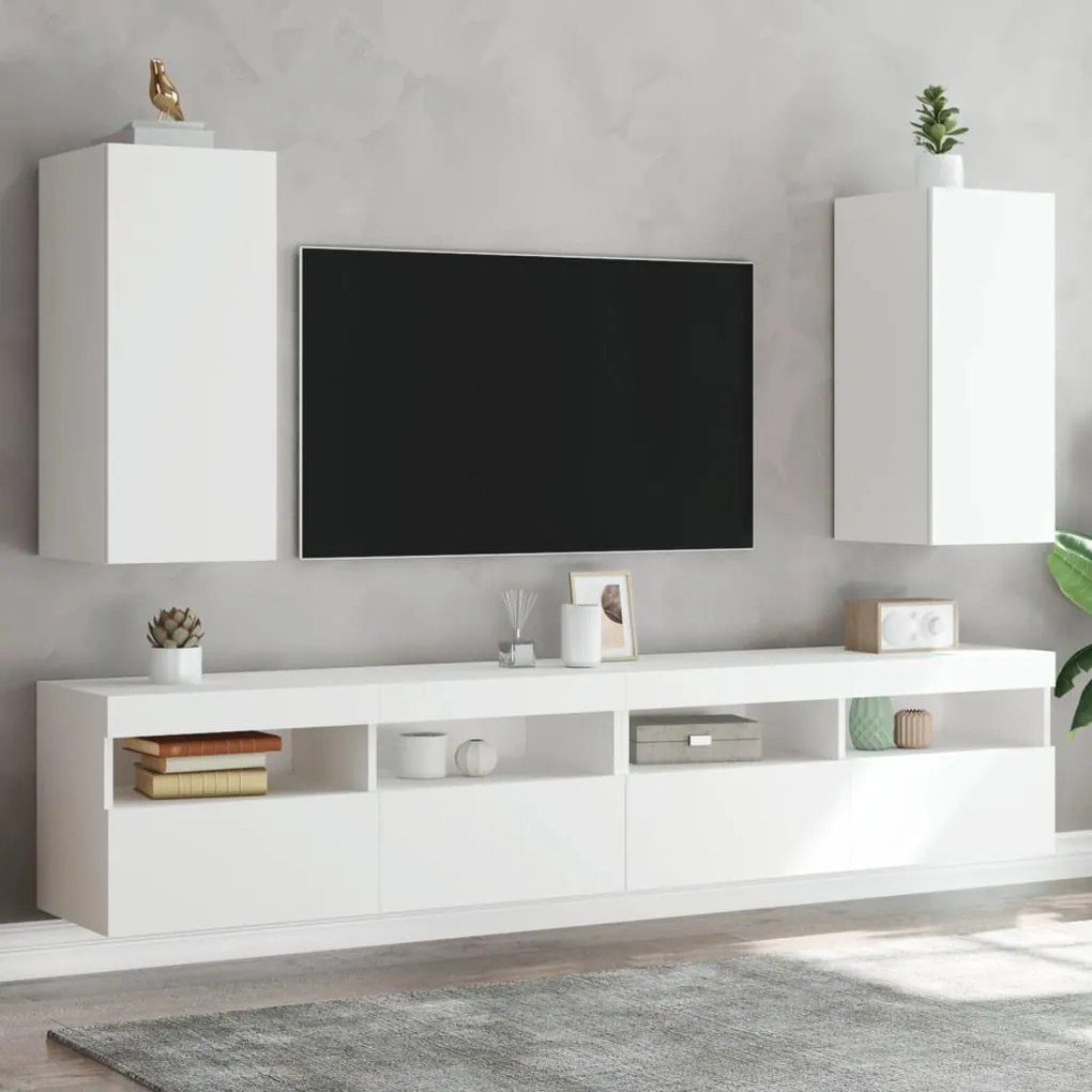 Mobili tv a parete con luci led 2pz bianchi 30,5x35x70 cm