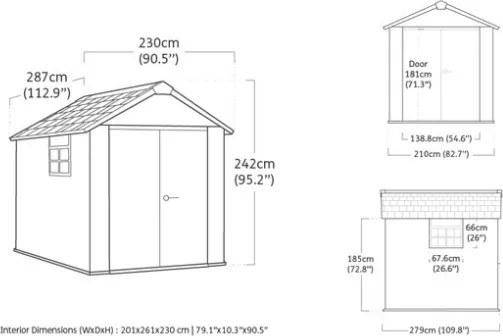 Casetta Da Giardino In Resina 229x287x242H Cm Oakland 759 Grigio Keter