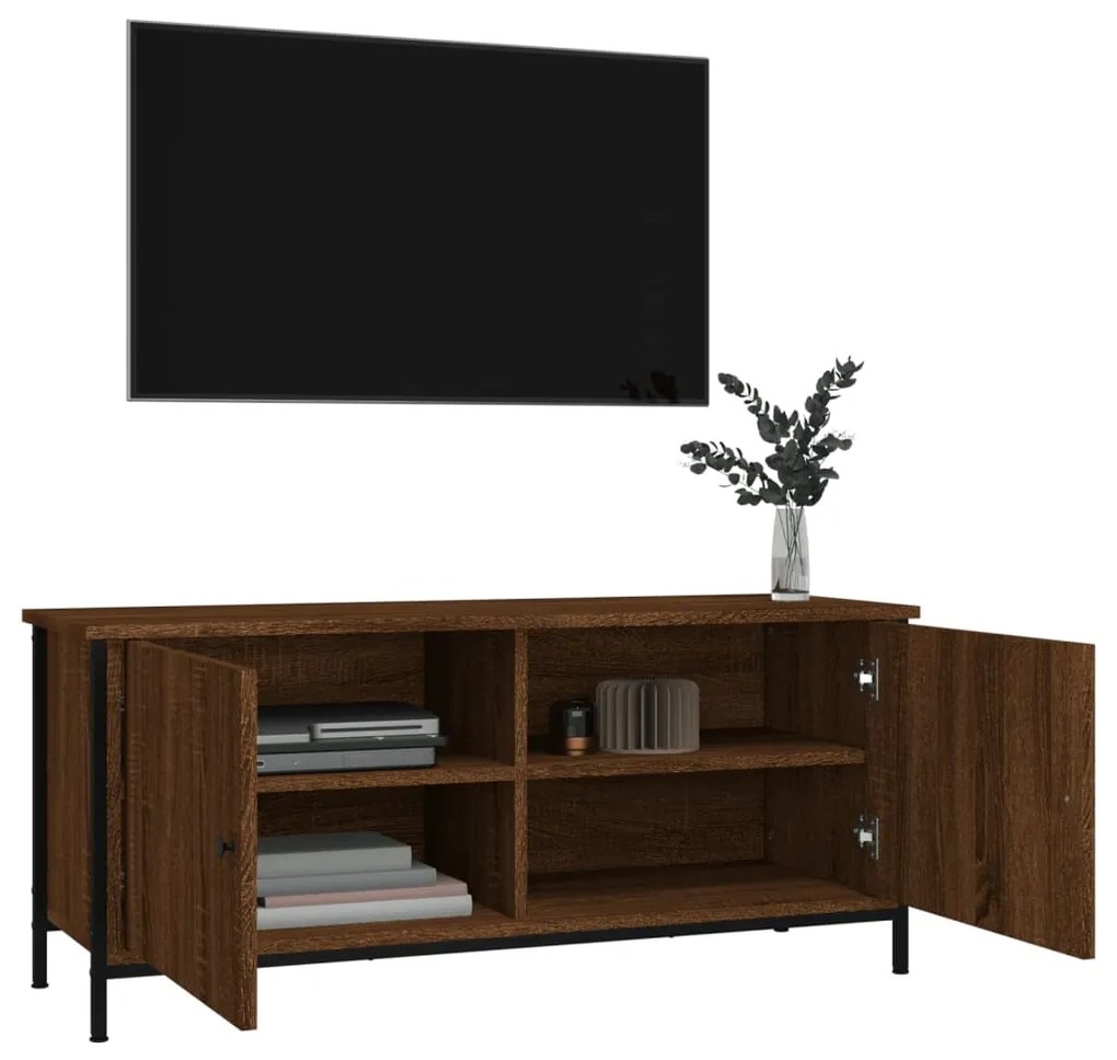 Mobile tv con ante rovere marrone 102x35x45cm legno multistrato