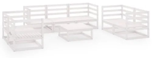 Set Divani da Giardino 8 pz Bianco in Legno Massello di Pino