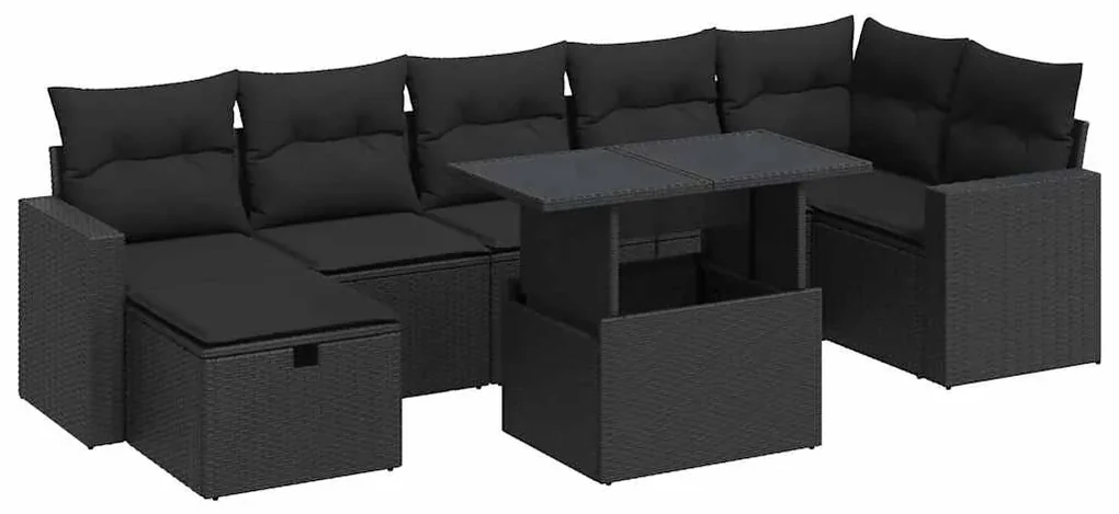 Set divani da giardino con cuscini 8 pz nero in polyrattan