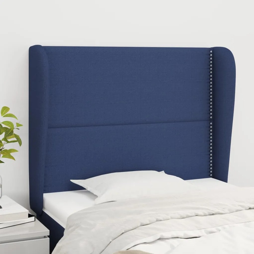 Testiera Ad Orecchio Blu 83x23x118/128 Cm İn Tessuto /
