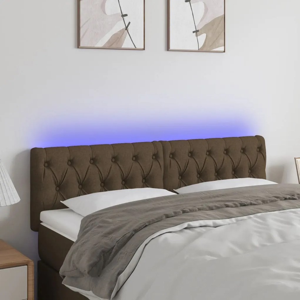 Testiera A Led Marrone Scuro 160x7x78/88 Cm İn Tessuto /