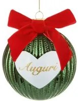 Pallina Natale cuore Merry Christmas 10 cm verde crochet