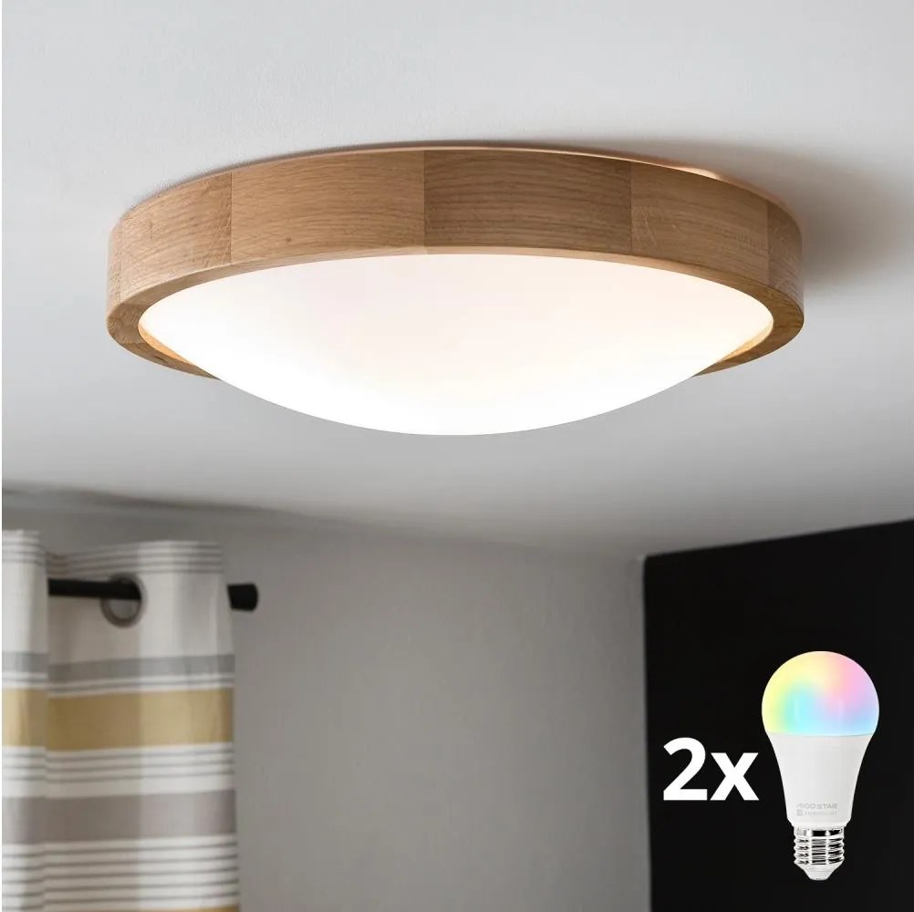 Brilagi-LED RGBW Plafoniera dimmerabile CARVALHO SLIM 2xE27/9W/230V Wi-Fi rovere Ø 37 cm