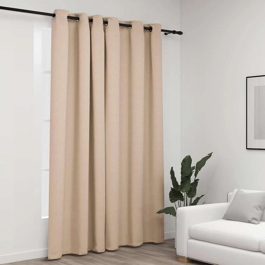 Tenda Oscurante Effetto Lino Con Occhielli Beige 290x245 Cm /