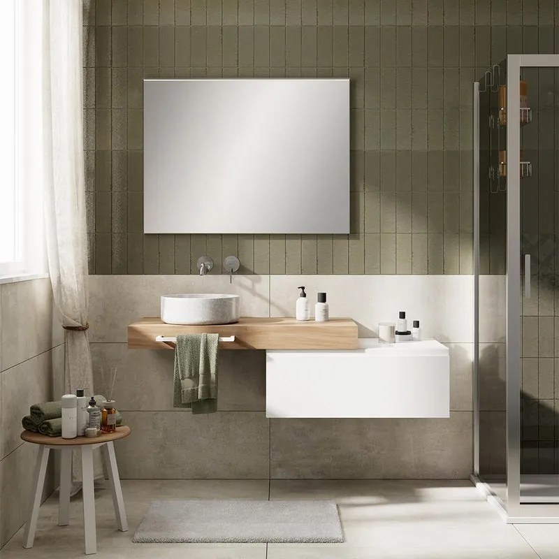 Mobile da bagno sotto lavabo Step bianco L 80.3 x H 30 x P 46 cm 1 cassetto, lavabo non incluso