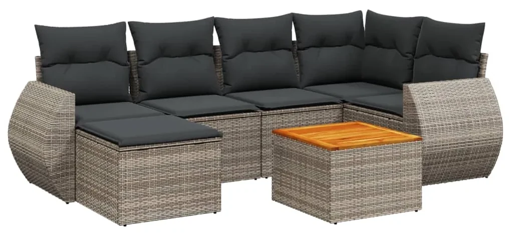 Set divani da giardino 7 pz con cuscini grigio in polyrattan