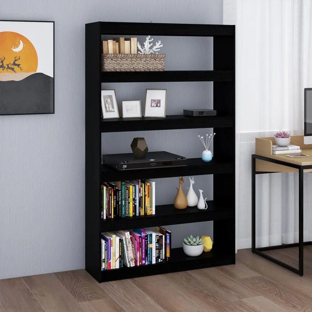 Libreria/divisorio nero 100x30x167,5 cm in legno di pino