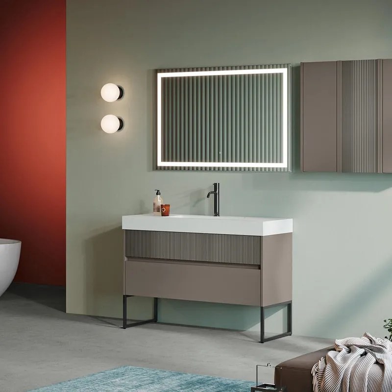 Mobile da bagno sospeso sotto lavabo Niwa 2 cassetti L 119.5 x H 50 x P 45.5 cm grigio carbone cannettato