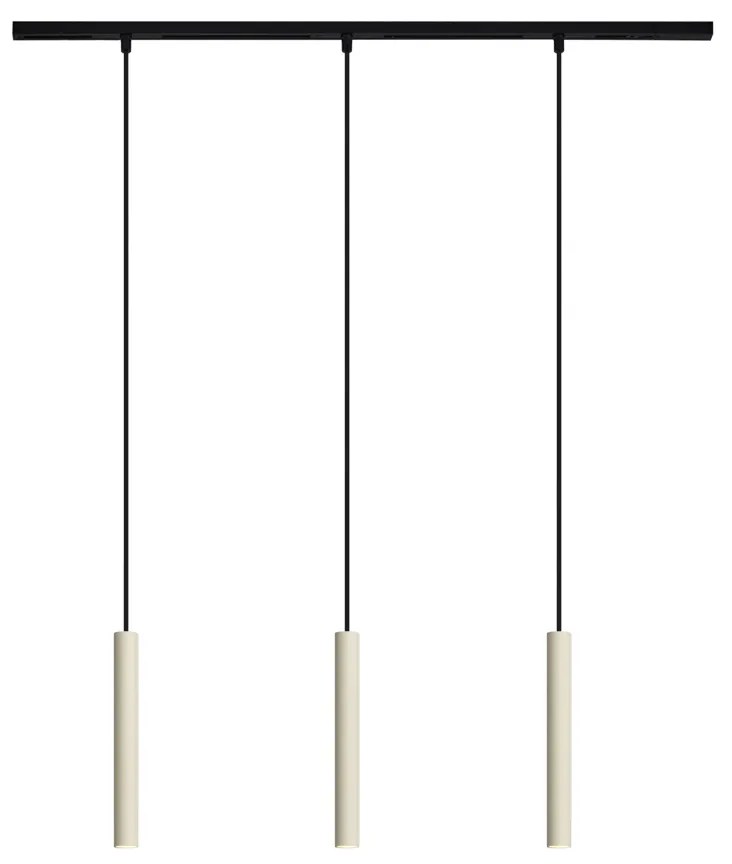 Sistema di illuminazione su binario moderno con 3 luci a sospensione beige e nere monofase - Slimline Keno