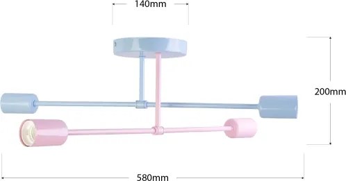 Plafoniera CAMBRIDGE 4x E27/15W/230V blu/rosa