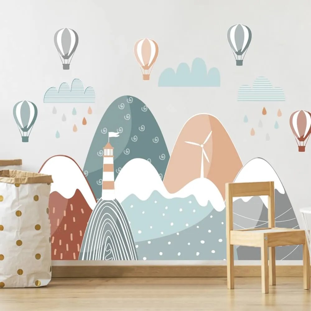 Adesivi per la cameretta dei bambini - Colline con palloncini | Inspio
