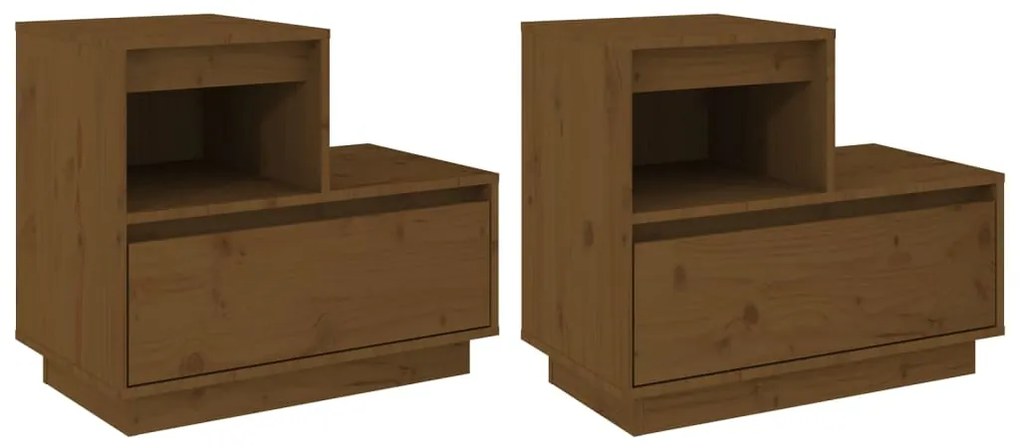 Comodini 2 pz miele 60x34x51 cm in legno massello di pino